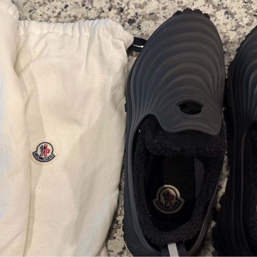 Moncler Black Slip-On Clog with Shearling Lining